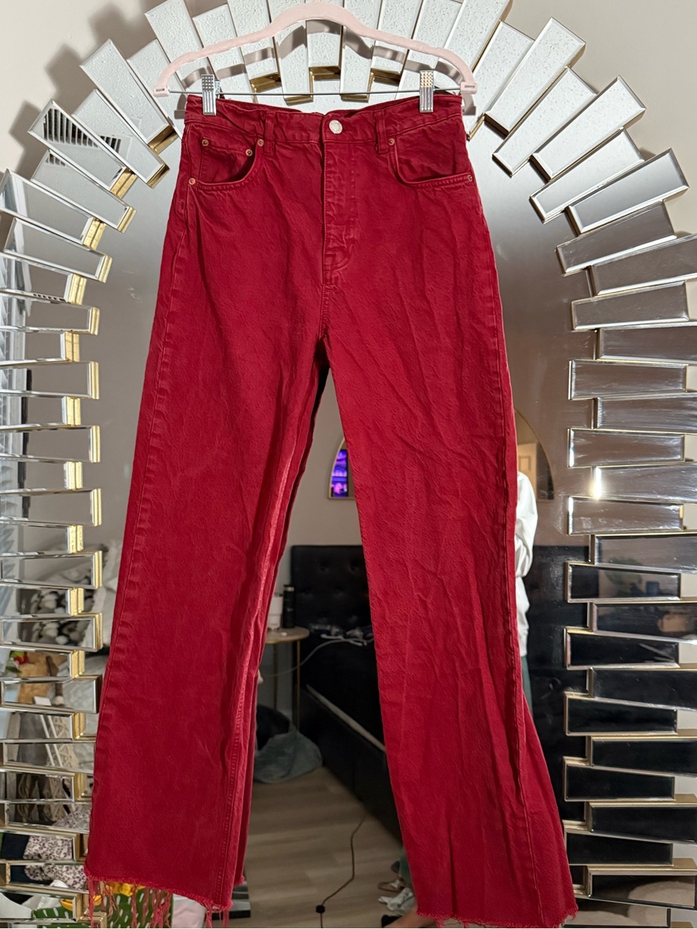 Zara Deep Red Wide-Leg Jeans